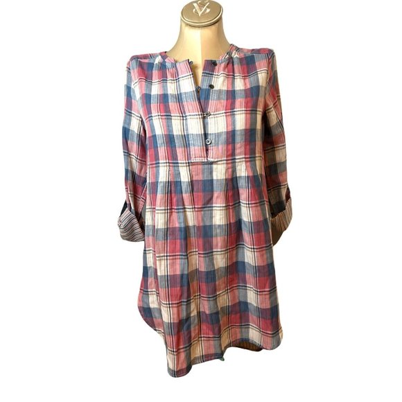 Anthropologie Tops - NWT Anthropologie Holding Horses Plaid Tunic Size 2 Pink Roses